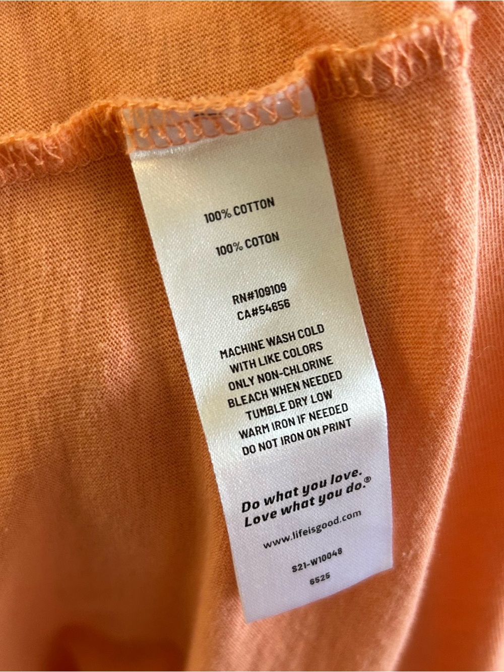 Life Is Good Peach Short Sleeve V-Neck Tee with Yellow Cat Graphic - Picture 4 of 7